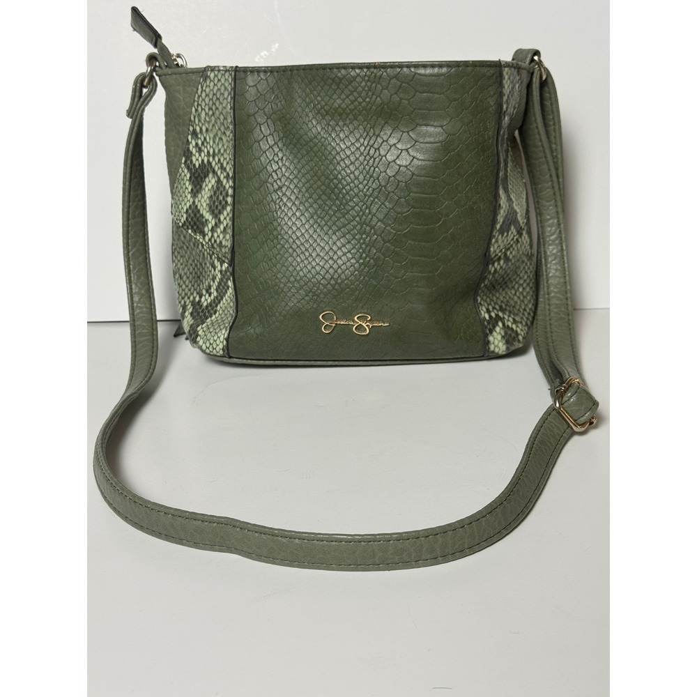Jessica Simpson Green Snake Print Faux Leather Crossbody Bag Gold Hardware